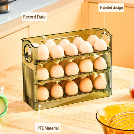 Large-capacity fridge egg storage, portable multi-layer tray, auto-open/close holder - V.I.P Digital Presence
