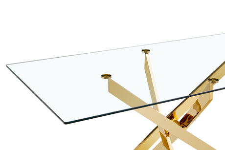 TEMPERED CLEAR GLASS GOLDEN LEG DINNING TABLE 63" - V.I.P Digital Presence