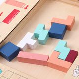 Juego de rompecabezas de pensamiento espacial multifuncional de iluminación para niños de madera, bloques de construcción tres en uno Tetris
