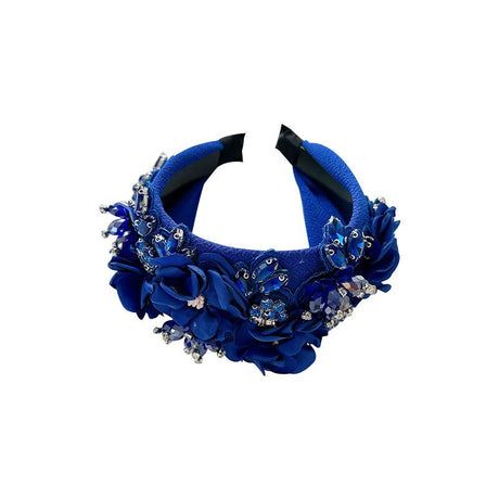 Solid color fabric flower oversized wide edged crystal headband - V.I.P Digital Presence