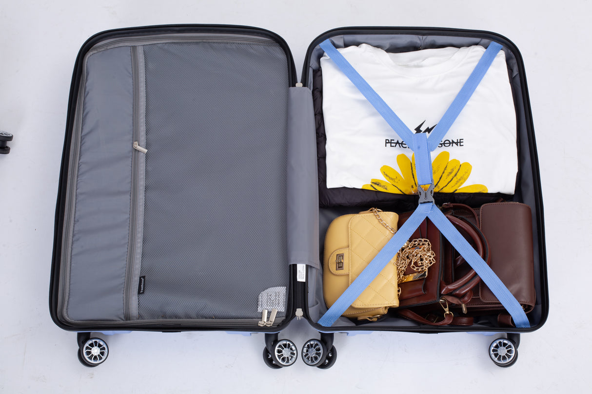 Hardshell Suitcase Spinner Wheels PP Luggage Sets Lightweight Durable Suitcase ,3-Piece Set (20/24/28) ,Purplish Blue