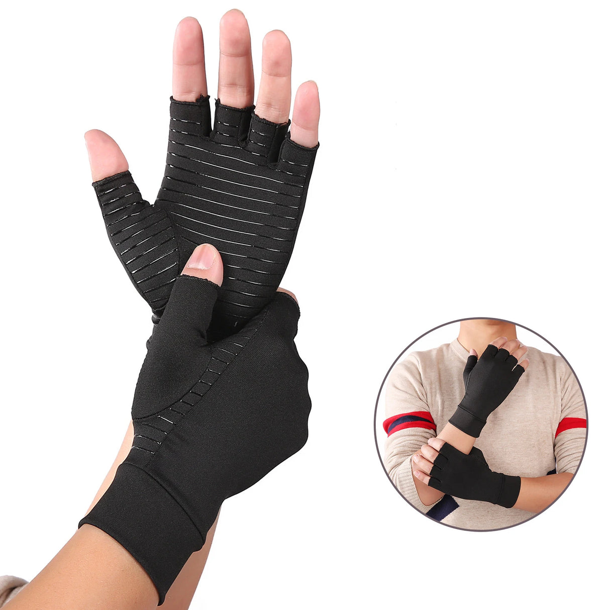 Indoor Writing Copper Fiber Health Care Half Finger Rehabilitation Training Joint Pain Relief Gloves Pressure Gloves - V.I.P Digital Presence