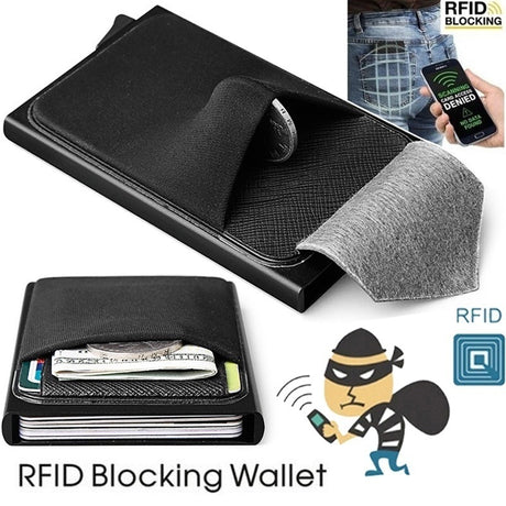 Business Men Credit Card Wallet Aluminum Cash ID Card Holder  Case Blocking Slim Metal Wallet Coin Purse Black - V.I.P Digital Presence