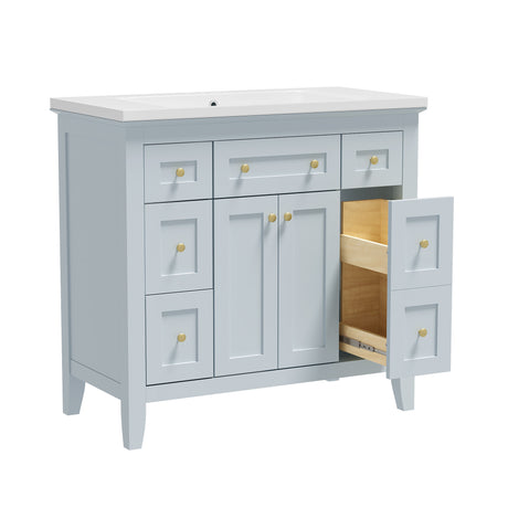 36 inch bathroom vanity with resin sink combination set with 6 drawers and 2 cabinets, storage cabinet vanity set, light blue - V.I.P Digital Presence