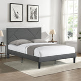 Queen Size Upholstered Platform Bed Frame Wood Slat Support Grey - V.I.P Digital Presence