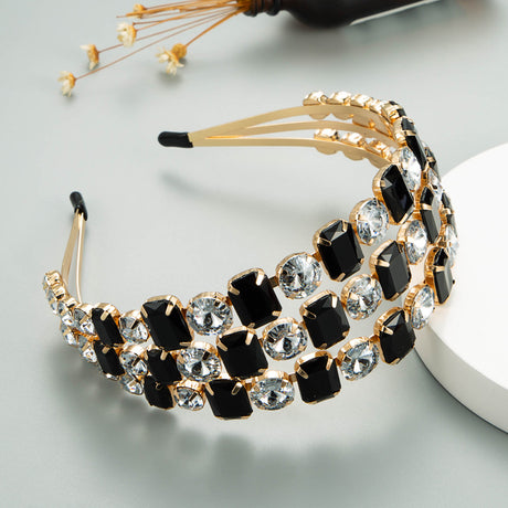 Personality Exaggerated Metal Three-Row Black And White Super Flash Glass Drill Headband Fashion Ball Bride Pressure Hair Headband Woman - V.I.P Digital Presence