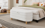 Elegant Upholstered Sherpa Fabric Storage Ottoman with Wood Legs, Storage Bench for Bedroom, Living Room, White - V.I.P Digital Presence
