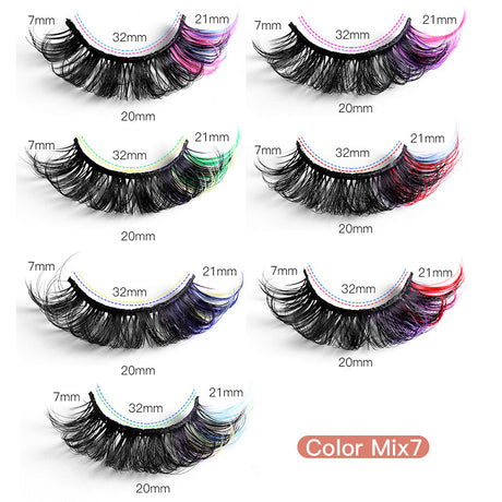 7 Pairs Of Colorful Fried Eyelashes Multi-Layer Thick Cross Mink Hair Imitation D Color Mix 7 - V.I.P Digital Presence