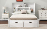 Full Size Platform Bed with Storage Headboard and 2 Drawers, White - V.I.P Digital Presence