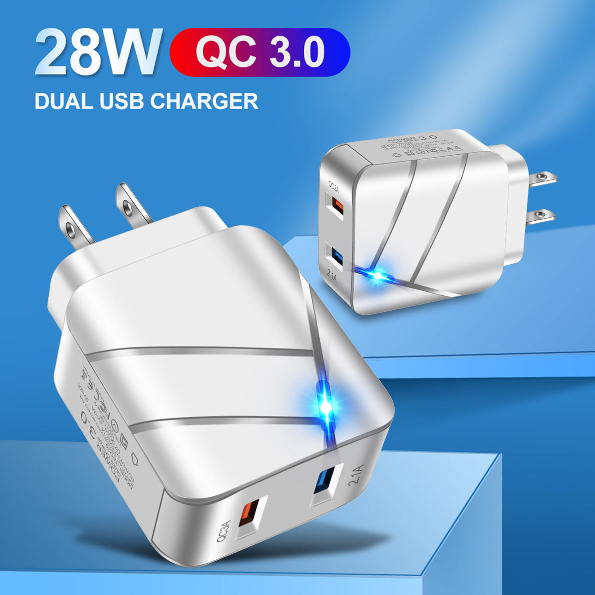 Dual USB QC3.0+2.1A Multi Port Mobile Phone Charger - V.I.P Digital Presence