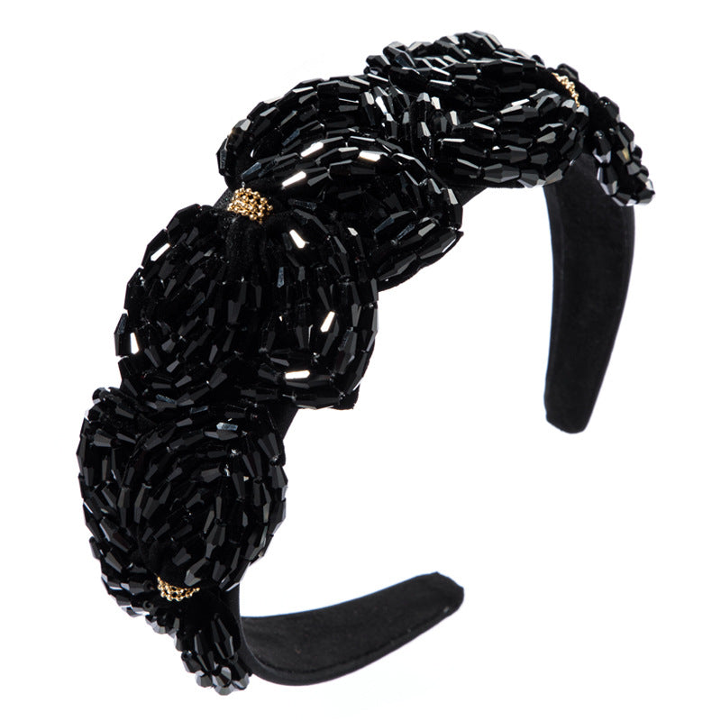 High Quality Hair Hoop Ladies Hand-String Crystal Flower Shape Super Flash Wide-Brimmed Head Hoop Fashion Trendy Hair Press - V.I.P Digital Presence