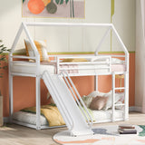 Twin over Twin House Bunk Bed with Ladder and Slide,White - V.I.P Digital Presence