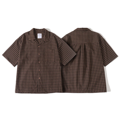 Vintage color woven plaid wrinkle resistant Cuban collar short sleeved shirt - V.I.P Digital Presence