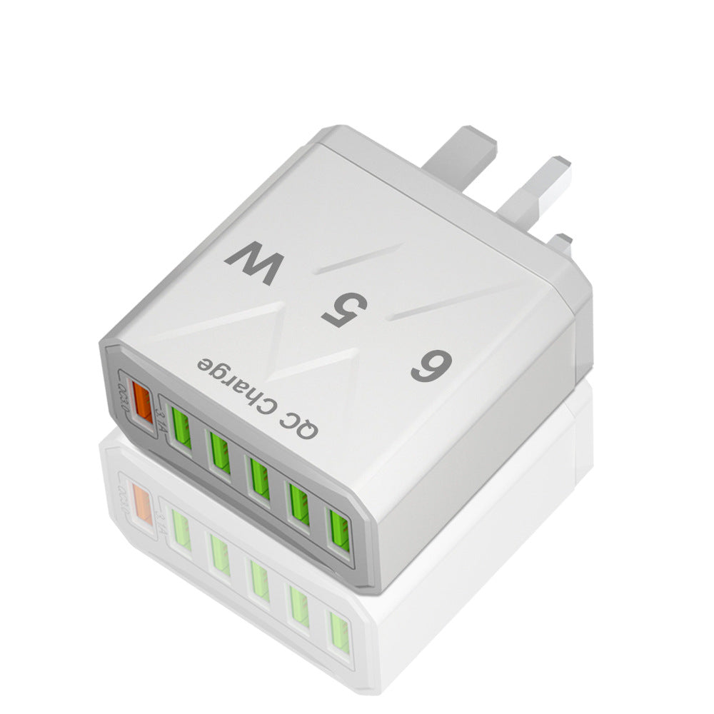 Standard 65W fast charging Korean standard mobile phone charger 6USB multi port fast charging head travel charger