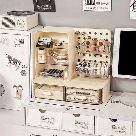 Adorable Desk Organizer with Hook Drawer, Hole Board, Card Display Stand, Desktop Storage Box, and Stationery Storage Rack - V.I.P Digital Presence