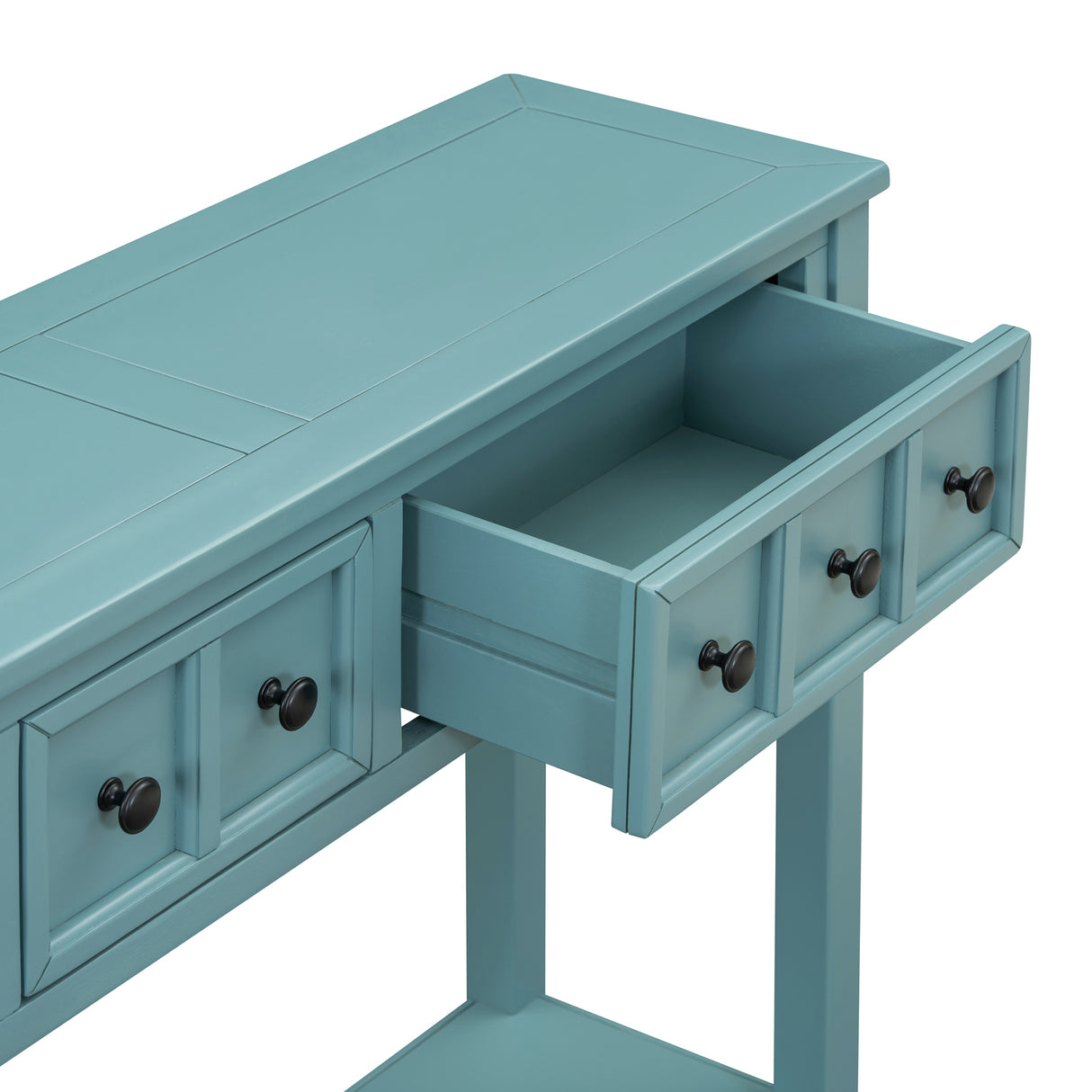 TREXM Rural Entrance Console Table 60 "Long Sofa Table with Two Different Size Drawers and Bottom Shelves for Storage (Turquoise