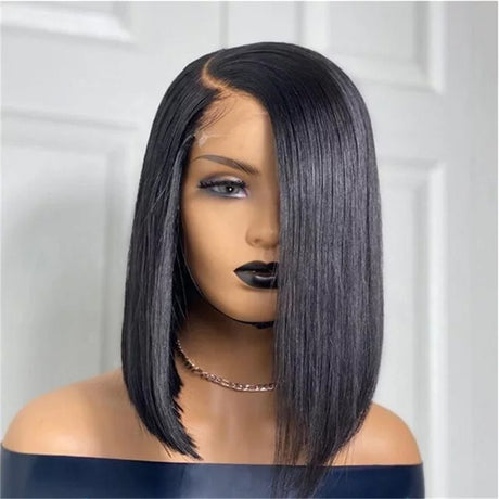 Bob lace wig female oriented front lace wig black short straight hair synthetic headband - V.I.P Digital Presence
