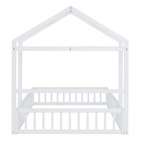 Wooden Full Size Children's Bed with Detachable Headboard and Integrated Clothes Drying Rack, White - V.I.P Digital Presence
