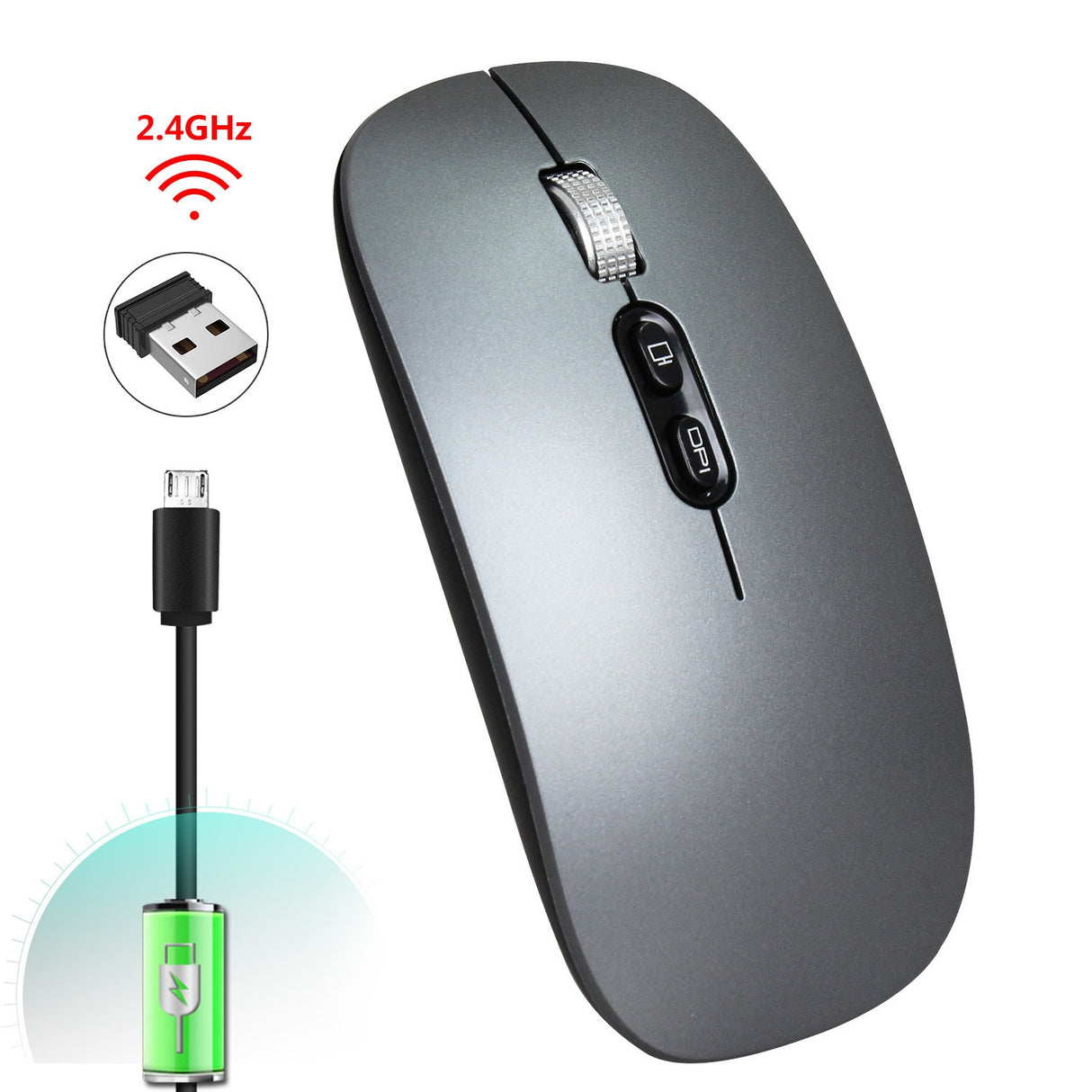 Rechargeable wireless mouse with 2.4G mute and one click return to desktop office mouse with built-in lithium battery - V.I.P Digital Presence