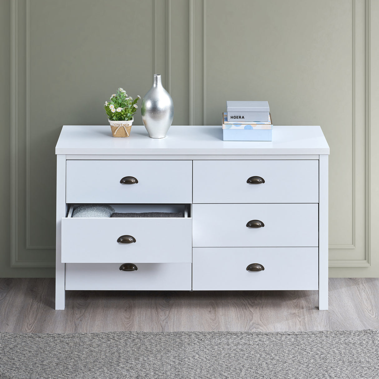 SAFARI 6-drawer main dressing table with interlocking drawer function, easy to assemble, classic white color - V.I.P Digital Presence