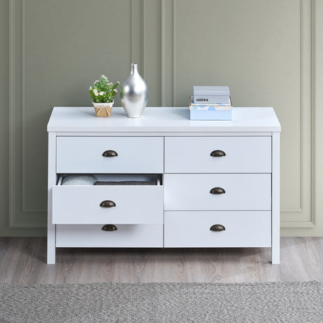 SAFARI 6-drawer main dressing table with interlocking drawer function, easy to assemble, classic white color - V.I.P Digital Presence