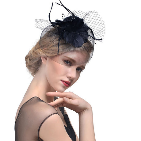 WELROG Feather Cap Lady Cocktail Dinner Party Fedoras Wedding Bridal Mesh Veil Hats Vintage Sombreros Chapeau Fascinators Hat - V.I.P Digital Presence