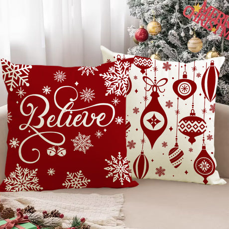 Christmas red ball pillow cover Christmas holiday themed home decoration pillowcase linen waist pillow - V.I.P Digital Presence