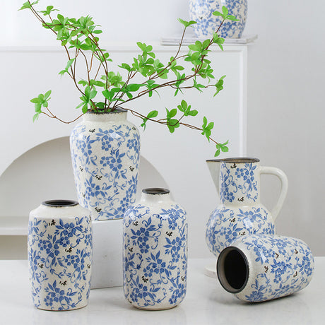 New Chinese style blue and white porcelain ceramic vase vintage ice cracked ornament for living room - V.I.P Digital Presence