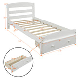 Platform Twin Bed Frame with Storage Drawer and Wood Slat Support No Box Spring Needed White - V.I.P Digital Presence