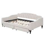 Full Size Upholstered Tufted Daybed with Two Drawers, Beige