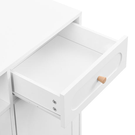 ON-TRANS Elegant Shoe Cabinet with Arched Doors and Drawers, Storage Side Panels, Adjustable Shelves and Solid Wood Legs, White - V.I.P Digital Presence