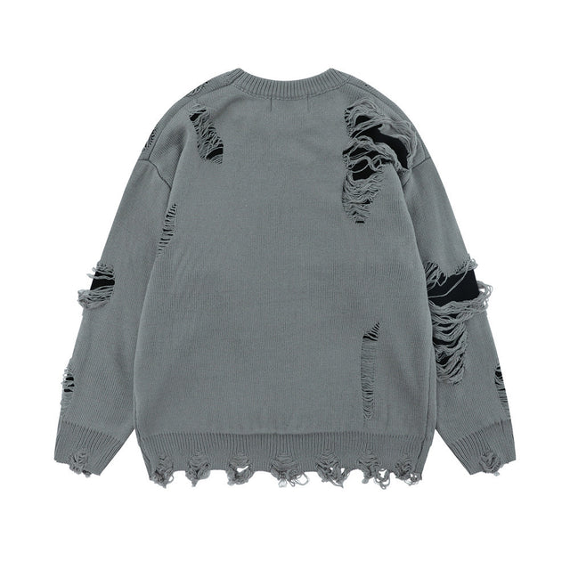 Trendy Lazy Crochet Hole Sweater Men's Round Neck Knitwear Loose Long Sleeve Casual Pullover - V.I.P Digital Presence