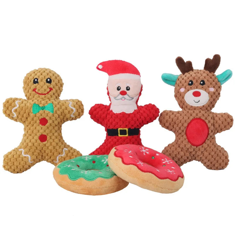 Xmas Pet Dog Plush Noise Chewing Toy Santa Elk Gingerbread Man Donut Cat Dog Christmas Series Cartoon Dog Toy Plush Squeak Toy - V.I.P Digital Presence