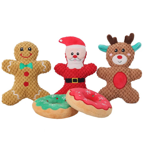 Xmas Pet Dog Plush Noise Chewing Toy Santa Elk Gingerbread Man Donut Cat Dog Christmas Series Cartoon Dog Toy Plush Squeak Toy - V.I.P Digital Presence
