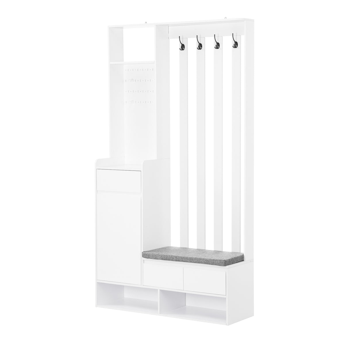 39.3'W70.8'H multifunctional corridor shoe cabinet with soft padded nail board and white clothes hanger with entrance hook - V.I.P Digital Presence