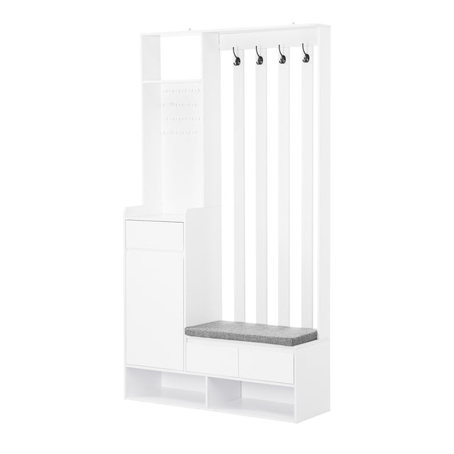 39.3'W70.8'H multifunctional corridor shoe cabinet with soft padded nail board and white clothes hanger with entrance hook - V.I.P Digital Presence