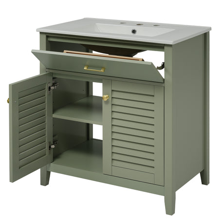 30-Inch Bathroom Vanity with Ceramic Sink Combination, Ample Storage - Features 1 Pullout and Multifunctional Shelf Dividers - V.I.P Digital Presence
