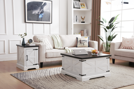 Farmhouse Coffee Table & End Table Barn design Center Table Rustic Cocktail Table with Hinged Lift Top and End Table - V.I.P Digital Presence