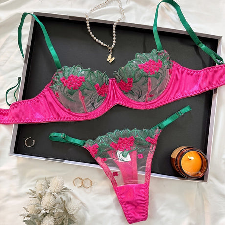 Underwear three-point sexy mesh embroidery perspective fun lingerie set women's T-pants temptation - V.I.P Digital Presence