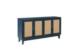 Handcrafted Premium Grain Panels Rattan Sideboard Buffer Cabinet Accent Storage Cabinet With 4 Rattan Doors BLUE - V.I.P Digital Presence