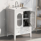 24" Bathroom Vanity with Sink, Bathroom Vanity Cabinet with One Drawer and Doors, Adjustable Shelf, Solid Wood and MDF, White - V.I.P Digital Presence