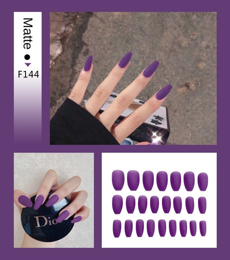 Nail Art Fake Nails Stiletto Tips Clear Press on Long False with Glue Coffin Stick Display Full Cover Artificial Designs Matte - V.I.P Digital Presence