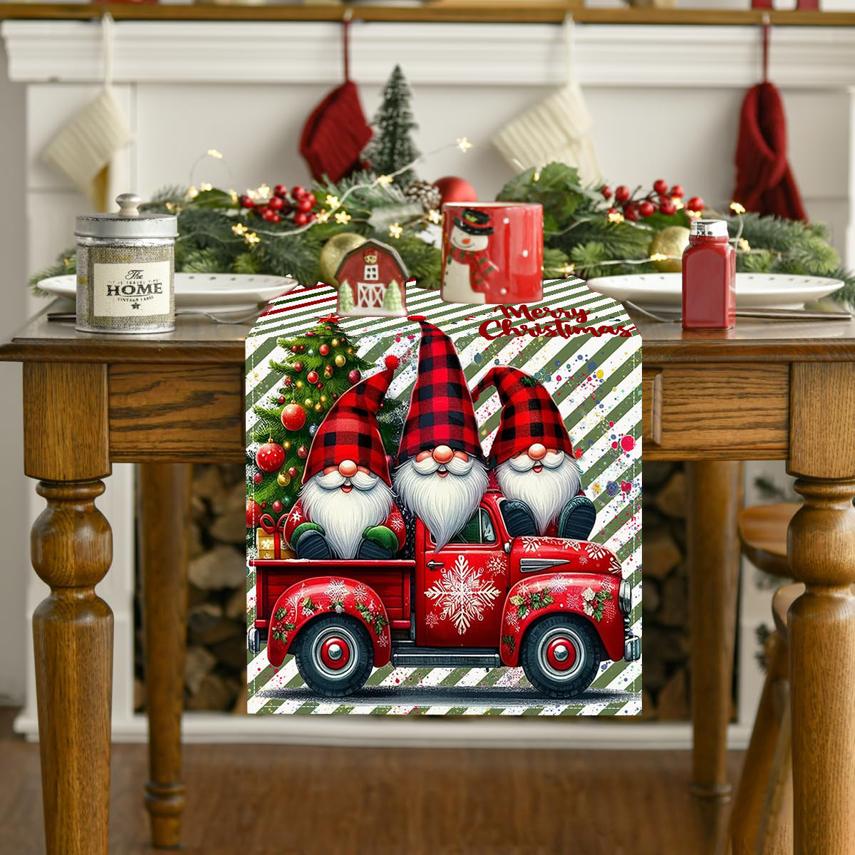 Christmas Dwarf Printed Table Flag New White Hemp Table Decoration Tablecloth Christmas Decoration Tablecloth Mat - V.I.P Digital Presence