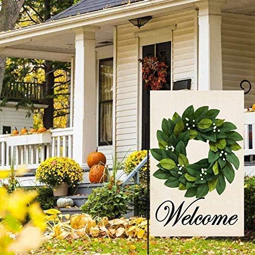 Spring Summer Welcome Wreath Garden Flag Magnolia Leaves Small Yard Flag Vertical Double Sided Burlap Farmhouse Seasonal - V.I.P Digital Presence