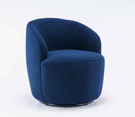 Teddy Fabric Swivel Accent Armchair Barrel Chair With Black Powder Coating Metal Ring Dark Blue - V.I.P Digital Presence