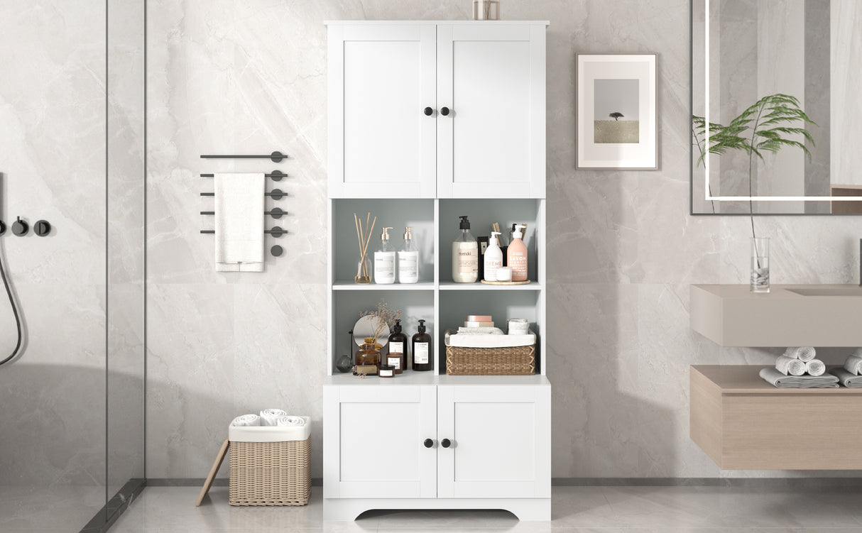 Bathroom storage cabinet, 4-door independent cabinet, adjustable shelf, open multi-layer shelf, white - V.I.P Digital Presence
