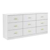 Modern White 9-Drawer Dresser for Bedroom - Ample Storage Wide Chest of Drawers, Sturdy & Safe - V.I.P Digital Presence