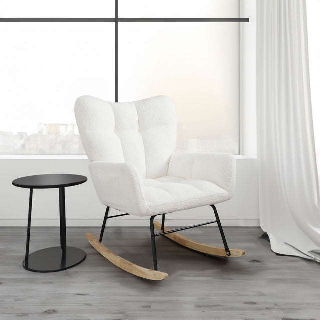 Teddy fabric rocking chair, cushioned rocking chair with high backrest, modern rocking chair, white - V.I.P Digital Presence