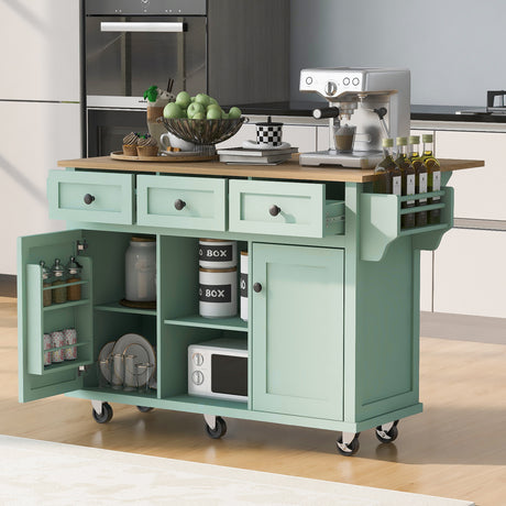 Kitchen trolley, cabinet door internal storage rack with storage cabinet and 3 dining room drawers, mint green - V.I.P Digital Presence