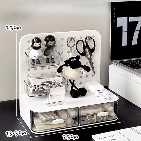 Adorable Desk Organizer with Hook Drawer, Hole Board, Card Display Stand, Desktop Storage Box, and Stationery Storage Rack - V.I.P Digital Presence